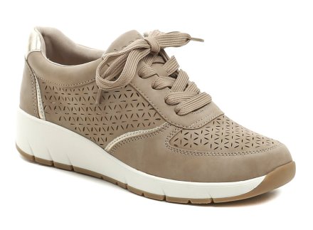 Damen-Keilschuhe mit Schnürung und Reißverschluss. Die Schuhe sind aus Kunstleder gefertigt.