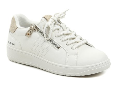 Damen-Ganzjahres-Wander- und Freizeitschuhe mit Schnürsenkeln und Reißverschluss, hergestellt aus einer Kombination aus synthetischem und textilem Material.