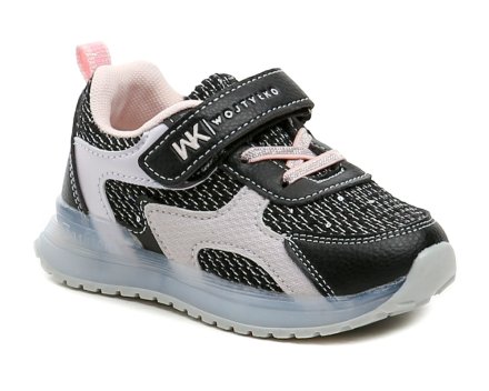 Kinderschuhe für alle Jahreszeiten, ähnlich wie Sneaker, mit Klettverschluss. Das Obermaterial besteht aus einer Kombination aus Kunstleder und Textil, das Innenfutter aus einer Kombination aus Leder und Textil. Die Sohle ist mit farbigen LEDs ausgestattet.