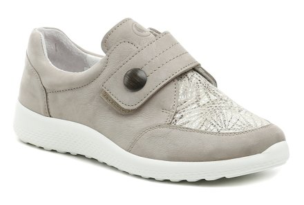 Medizinische Ganzjahres-Wanderschuhe für Damen aus echtem Naturleder in Kombination mit flexiblem Textilmaterial, geeignet für Ballenzehen.