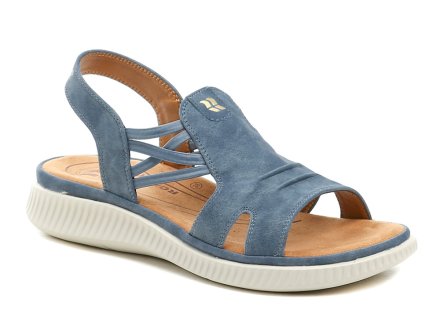 Sommersandalen für Damen mit leichtem Keilabsatz. Die Schuhe bestehen aus einer Kombination aus Textil und Synthetikmaterial.
