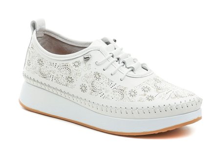 Damen-Sneaker für Frühling und Sommer mit niedrigem Plateau und elastischen Schnürsenkeln. Die Schuhe sind komplett aus echtem Leder gefertigt.