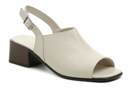 Sommerliche Damen-Wanderschuhe mit Absatz und freier Zehen- und Fersenpartie. Die Schuhe werden mit einem Riemen und einer Schnalle im Fersenbereich verschlossen. Sie sind aus echtem Leder gefertigt.