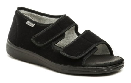 Medizinische orthopädische und diabetische Sommer-Sandalen für Damen mit Klettverschluss aus Textilmaterial.