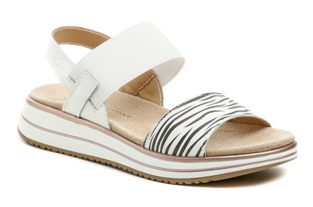 Sommerliche Damen-Wanderschuhe mit Riemen aus Gummi und Textil. Die Schuhe bestehen aus einer Kombination aus Echtleder und Synthetikmaterial.