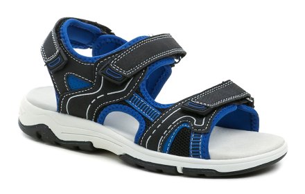Sommerliche Wanderschuhe für Kinder, Sandalenart, mit Klettverschlüssen, aus Textilmaterial und mit Innensohle aus echtem Leder.