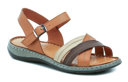 Sommerliche Damen-Wanderschuhe, Sandalenart, mit Riemenverschluss und Schnalle, aus echtem Leder.