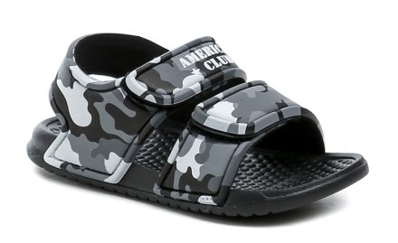 Sommerliche Freizeitschuhe für Kinder, Sandalenart, mit Klettverschlüssen, aus synthetischem Material und Textilfutter.