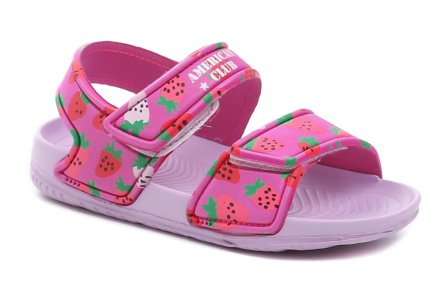 Sommerliche Freizeitschuhe für Kinder, Sandalenart, mit Klettverschlüssen, aus synthetischem Material und Textilfutter.