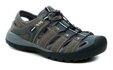 Oversized-Sandalen für Herren zum Spazierengehen im Sommer mit Schnallen, gefertigt aus einer Kombination aus echtem Leder und Textilmaterial.