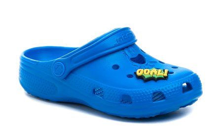 Sommerliche Kinder-Sandalen zum Hineinschlüpfen mit Fersenriemen aus synthetischem Material.