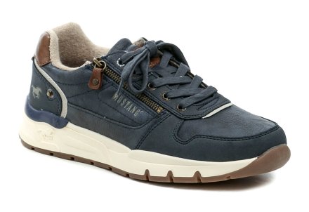 Herren-Ganzjahresschuhe mit Schnürsenkeln und Reißverschluss. Die Schuhe sind aus einem synthetischen Material gefertigt, das Leder imitiert.
