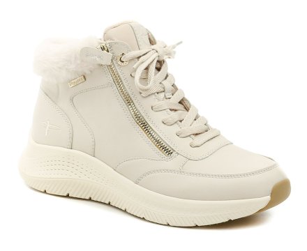 Winterliche Damen-Wanderstiefeletten mit Schnürung und Reißverschluss. Die Schuhe bestehen aus einer Kombination aus Synthetik- und Textilmaterial mit einer Membran.