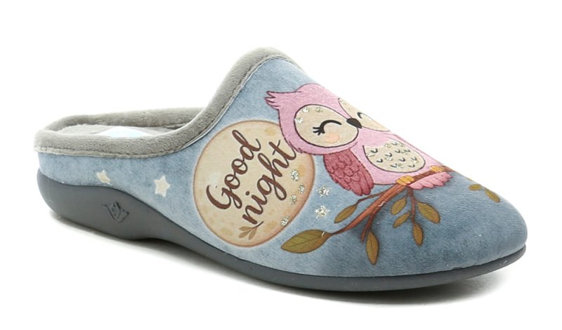 Medi Line 138-026 graue Damenpantoffeln mit Eulenmotiv | ARNO-schuhe.de – Schuhe mit Tradition
