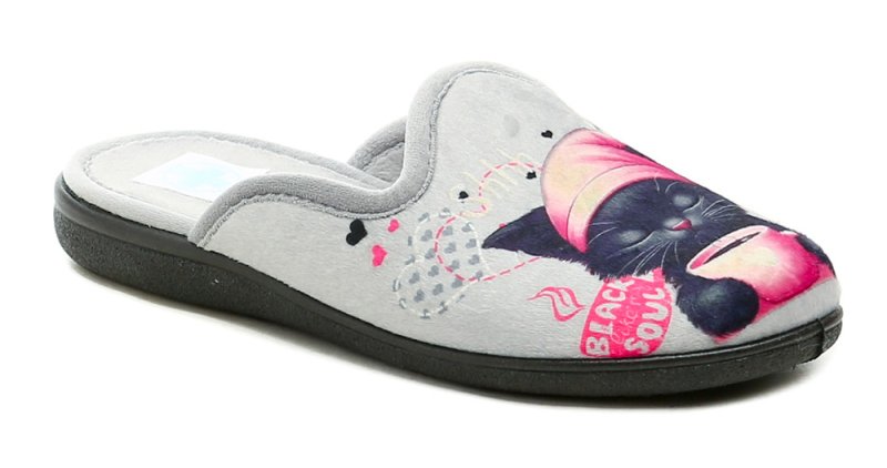 Medi Line 1810-026 graue Damenpantoffeln mit Katzenmotiv | ARNO-schuhe.de – Schuhe mit Tradition