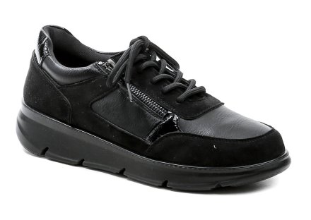 Damen-Wanderschuhe mit leichtem Keilabsatz, Schnürung und Reißverschluss. Aus Synthetikmaterial mit Textilfutter.