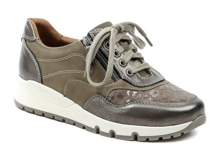 Damen-Wanderschuhe für den Herbst mit leichtem Keilabsatz, Schnürung und Reißverschluss. Die Schuhe sind komplett aus echtem Leder gefertigt.