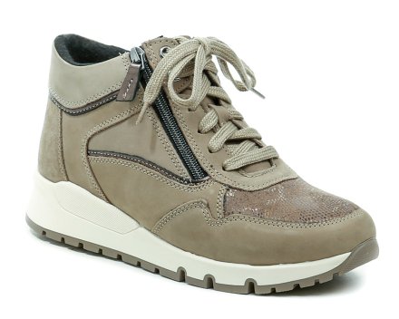 Damen-Wanderstiefeletten für Herbst und Winter mit Schnürung und Reißverschluss. Die Schuhe sind komplett aus echtem Leder gefertigt.