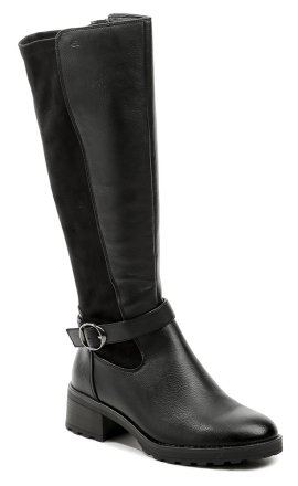Hohe Winterwanderstiefel für Damen mit mittelhohem, stabilem Absatz und Reißverschluss. Das Obermaterial besteht aus einer Kombination aus Synthetik und flexiblem Textilgewebe.