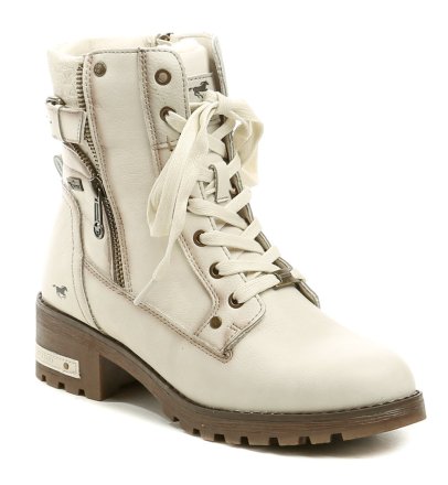 Damen-Winterstiefeletten mit Schnürung und Reißverschluss, aus synthetischem Material, innen mit flauschigem Textilfell gefüttert.