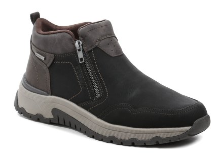 Herren-Winterwanderschuhe mit 2 Reißverschlüssen. Die Schuhe bestehen aus Synthetikmaterial, sind mit flauschigem Textilfutter und einer Romitex-Membran isoliert.