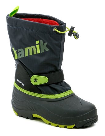Isolierte, wasserdichte Winterschuhe für Kinder, hergestellt aus synthetischem Material in Kombination mit einem Obermaterial aus Textil-Nylon.