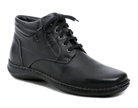 Winterliche Herren-Wanderstiefeletten mit Schnürung und Reißverschluss. Die Schuhe von Josef Seibel sind aus Naturleder gefertigt und innen mit Fell gefüttert.