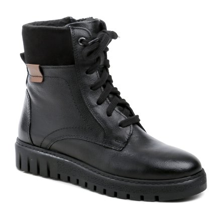 Damen-Wanderschuhe für Herbst und Winter mit Schnürung und Reißverschluss. Die Schuhe sind komplett aus echtem Leder gefertigt.
