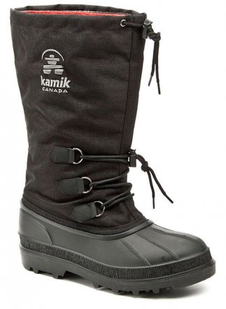 Winterliche, isolierte, hohe, schneesichere Freizeitstiefel für Herren aus Gummikapelle in Kombination mit Textilmaterial.
