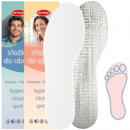 Wintereinlegesohlen für Frauen zum Einlegen in Schuhe, hergestellt aus einer Kombination von synthetischem Schaumstoff und Textilmaterial. 