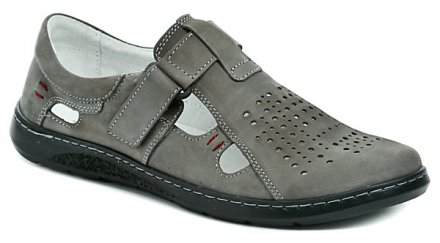 Herren-Sommer-Wanderschuhe Typ Mokassins mit einem Gürtel mit Klettverschluss, hergestellt aus echtem Naturleder.