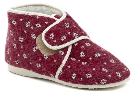 Winterliche Damen-Schlupfstiefelette mit Klettverschluss, aus textilem Filzmaterial.