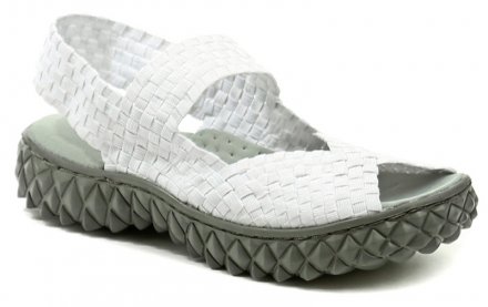Originelle Damen-Sommer-Wander- und Freizeit-Gummischuhe Rock Spring Sandalen aus Textilmaterial, das aus Gummibändern hergestellt ist.