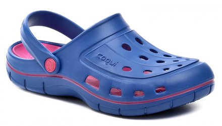 Sommerliche Damen-Slipper mit einem Riemen um die Ferse oder über den Knöchel, aus synthetischem Material.