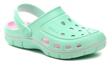 Sommerliche Schlupfschuhe für Mädchen mit einem Riemen um die Ferse oder über den Knöchel, aus synthetischem Material.