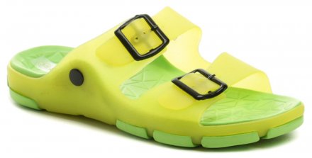 Sommerliche Slip-on-Strandschuhe für Frauen mit verstellbaren Riemen am Knöchel, aus synthetischem Material.