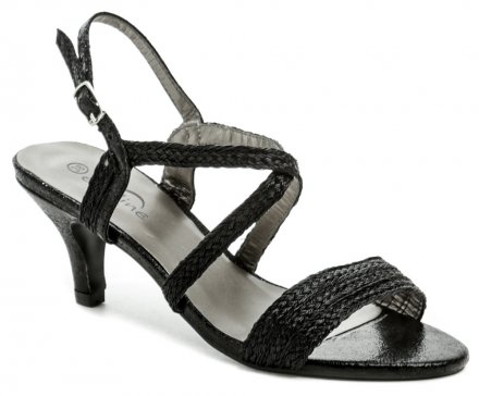 Ganzjahres-Damenschuhe mit mittlerem Absatz und loser Spitze, Schnallenverschluss um die Ferse, aus einer Kombination von Obermaterial aus Textil und Innenmaterial aus Synthetik.