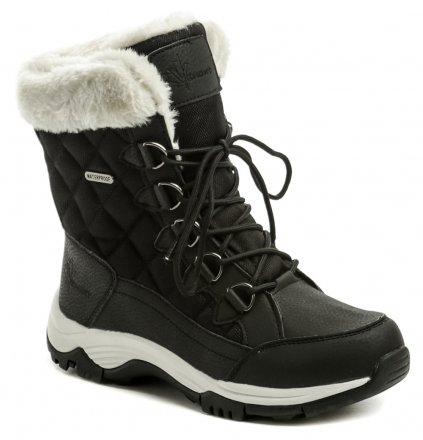 Winterwander- und Freizeitstiefel mit WATERPROOF-Membran zum Schnüren, hergestellt aus einer Kombination von Kunstleder und Textilmaterial.