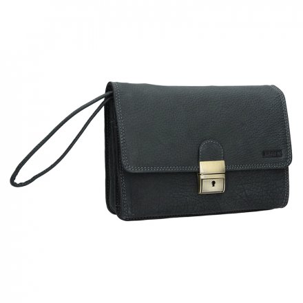 Schwarze Herrentasche in Schwarz aus echtem Naturleder in Kombination mit Textilmaterial.