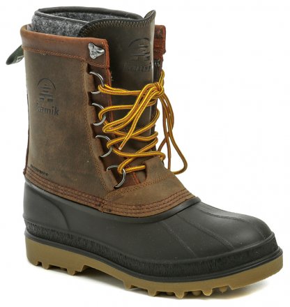Exklusives Modell von Herren-Winter-Outdoor-Schuhen für raue Bedingungen bis zu -40°C, aus Gummisohle mit Obermaterial aus Leder und herausnehmbarer Innensohle.