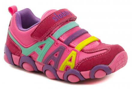 Ganzjahres-Wanderschuhe für Kinder mit Klettverschluss, aus einer Kombination von echtem Leder, Textil und Synthetikmaterial.