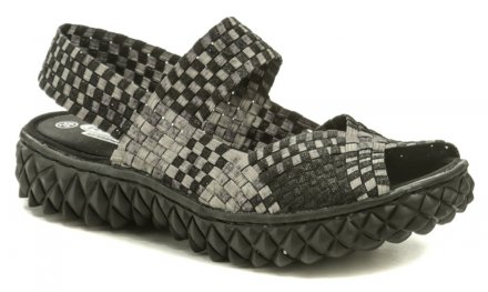 Original Frauen Sommer Wandern und Freizeit Gummischuhe Rock Spring auf einem leichten Keil. Der Schuh ist aus Textilmaterial, das durch Gummibänder gebildet wird.