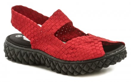 Original Frauen Sommer Wandern und Freizeit Gummischuhe Rock Spring auf einem leichten Keil. Der Schuh ist aus textilem Material, das durch Gummibänder gebildet wird, hergestellt.