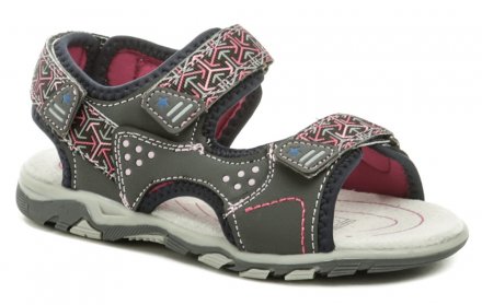 Sommerliche Freizeitschuhe für Mädchen mit Klettverschluss, aus Synthetikleder, kombiniert mit Textil und Naturleder auf der Innensohle. Der Knöchel- und Fersenriemen sind mit Klettverschluss verstellbar.