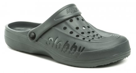 Sommerliche Schlupfschuhe mit einem Riemen um die Ferse oder über den Knöchel, aus synthetischem Material.
