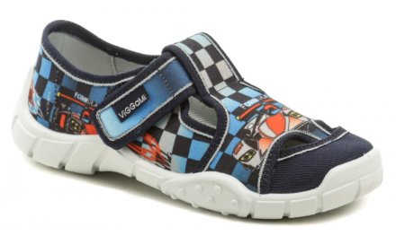 Kinder-Sommer-Wander- und Freizeitschuhe mit Klettverschluss, aus Textilmaterial mit Lederinnensohle mit Längsgewölbestütze.