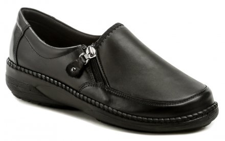 Ganzjahres-Gesundheits-Wanderschuhe für Damen mit zwei Reißverschlüssen. Der Schuh besteht aus echtem Naturleder in Kombination mit Stretchmaterial auf dem Spann, wodurch der Schuh auch für Füße mit Hallux geeignet ist.