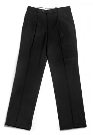 Formelle Herrenhose aus textilem Material mit einer dekorativ aufgenähten Falte auf dem Stoff.