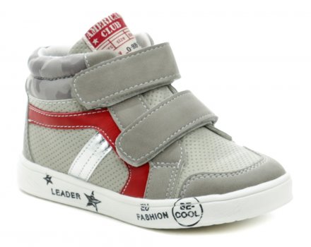 Ganzjährige Kinder-Freizeitstiefel mit Reißverschluss und zwei Klettverschlüssen. Die Schuhe sind aus einer Kombination von Synthetik- und Textilmaterial hergestellt.