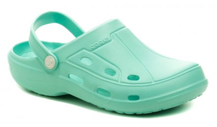 Sommerliche Damen-Slipper mit einem Riemen um die Ferse oder über den Knöchel, aus synthetischem Material.